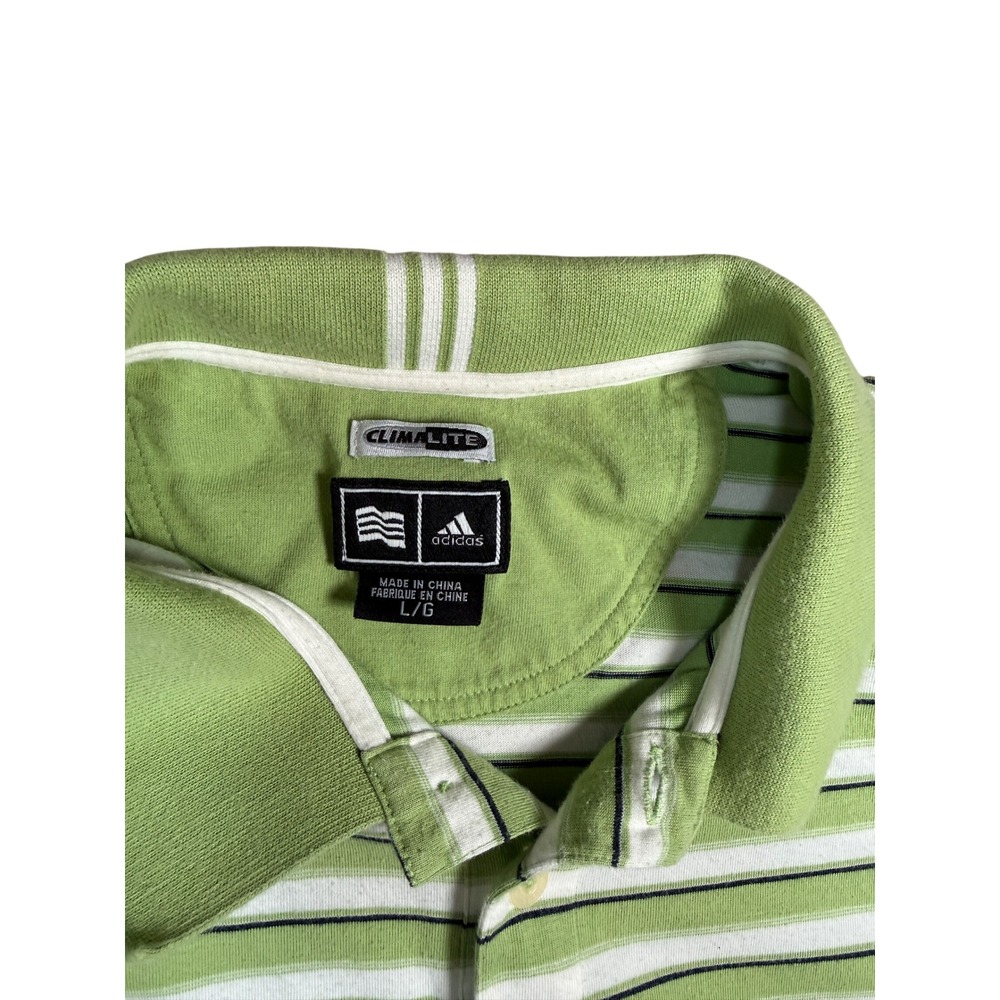 Adidas Polo Shirt Men Sz L Green Excellent Climalite Striped Short Sleeve 259536 - Picture 3 of 10
